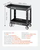 A black rolling cart with dimensions and specifications displayed. Anteprima dell’immagine prodotto