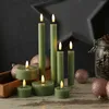 LED Stabkerzen LINA - Rustik-Optik - Echtwachs - 3D Flamme - H: 16cm - Timer - grün - 2er Set Produktbild-Vorschau