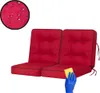 Two red cushions for a swing or bench, with a close-up inset showing water droplets on the fabric. Náhled obrázku produktu