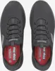 A top-down view of a pair of black Skechers shoes. Voir les images du produit