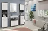 A modern bathroom with vanity units, a mirror, and a bathtub. Produktbild-Vorschau