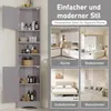 A collage of images showing a gray corner cabinet and examples of its use in different rooms. Náhled obrázku produktu