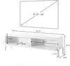 A diagram showing the dimensions of a TV stand and the recommended TV size. Anteprima dell’immagine prodotto