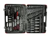 A red and black tool case filled with various tools, including sockets, wrenches, and ratchets. Náhled obrázku produktu