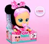 A Cry Babies Dressy Minnie doll is shown in its packaging, which is designed to look like a car seat. The doll is wearing a pink outfit and has pink hair. The packaging features graphics of Minnie Mouse and the Cry Babies logo. Anteprima dell’immagine prodotto