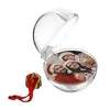 A clear plastic Christmas ornament with a family photo inside, shown open with its cap and ribbon detached. Produktbild-Vorschau