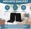 Two black dining chairs are shown in the foreground, with marketing text and icons above them. Náhled obrázku produktu