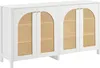 A white sideboard with four cane-fronted doors and gold handles, set against a white background. Anteprima dell’immagine prodotto
