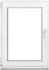A white window frame with a clear glass pane, isolated on a white background. Produktbild-Vorschau