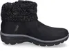A side view of a black Skechers boot with a knitted gray and black cuff. Voir les images du produit