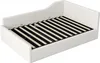 A white upholstered bed frame with a slatted base is shown from a slightly elevated side angle against a white background. Voir les images du produit