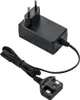 A black power adapter with a European plug on one end and a UK plug on the other, connected by a black cable. Produktbild-Vorschau