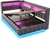 A modern upholstered bed frame with integrated LED lighting and storage. Produktbild-Vorschau