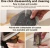 Collage of images showing the disassembly and cleaning of a product, focusing on its detachable parts and ease of use. Produktbild-Vorschau