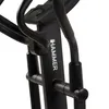 A close-up shot of the central frame of a black elliptical trainer, showing the brand name and some of the handlebars. Podgląd zdjęcia produktu