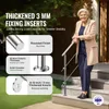 An elderly woman is leaning on a stainless steel handrail installed on outdoor stairs, with promotional text and diagrams highlighting product features. Podgląd zdjęcia produktu
