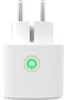 A white smart plug with a green power button icon. Produktbild-Vorschau