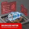 A digital rendering of a brushless motor with informational overlays. Produktbild-Vorschau
