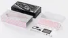 The image shows the packaging and contents of a pink mechanical keyboard. Produktbild-Vorschau