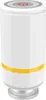 A white cylindrical product with a red power button and a yellow band around its middle. Produktbild-Vorschau