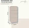 A chest of drawers with dimensions indicated by measurement lines and text. Produktbild-Vorschau