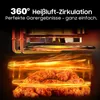 An illustration showing the 360-degree hot air circulation of an air fryer cooking fried chicken. Produktbild-Vorschau