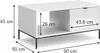 A white coffee table with black legs, shown with dimensions indicated by measurement lines and text. Voir les images du produit