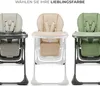 Three Kinderkraft TUMMIE high chairs in different colors (beige, gray, and green) are displayed side-by-side against a white background. Produktbild-Vorschau