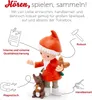 A marketing image showing a figurine of a gnome and a squirrel, with text and icons highlighting product features. Produktbild-Vorschau
