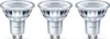 Three Philips LED spot bulbs arranged side-by-side on a white background. Produktbild-Vorschau