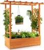 A wooden planter box with a trellis and hanging baskets, filled with artificial plants. Náhled obrázku produktu