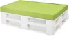 A white pallet with a green cushion on top, isolated on a white background. Produktbild-Vorschau