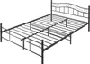 A black metal bed frame with a headboard, shown from a diagonal angle against a white background. Voir les images du produit