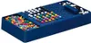 A blue plastic board game with colorful pegs and colored balls arranged on it. Produktbild-Vorschau