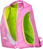 A pink backpack with white stars and a neon green interior is shown with its zippers open. Náhled obrázku produktu