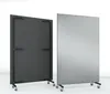 Two mobile room dividers are shown against a white background. One is dark gray with a visible metal frame on the back, and the other is a reflective silver mirror. Produktbild-Vorschau