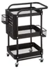 A black three-tiered rolling cart with mesh shelves and side baskets. Podgląd zdjęcia produktu