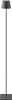 A black floor lamp with a square base and a conical shade, shown against a white background. Produktbild-Vorschau