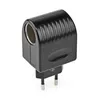 A black electrical adapter with European-style prongs and a car cigarette lighter socket. Voir les images du produit