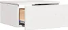 A white wooden bedside table with one drawer partially open, showing the wooden interior and metal drawer slides. Produktbild-Vorschau