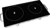 A black double induction cooktop with silver handles and control knobs, shown at an angle against a white background. Náhled obrázku produktu