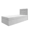 A light gray upholstered bed frame with a tufted headboard, shown against a white background. Produktbild-Vorschau