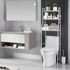 A modern bathroom scene featuring a toilet, sink vanity, and a shelving unit. Podgląd zdjęcia produktu