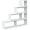 A white, multi-tiered bookshelf against a white background. Náhled obrázku produktu