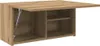 A wooden bathroom cabinet with a lid that opens upwards, supported by a metal strut. It has two open shelves on the right side. Produktbild-Vorschau