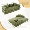 A diagram showing the dimensions of a green sofa, with two different configurations displayed. Voir les images du produit