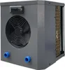 A gray heat pump with a fan on the front and a mesh panel on the side. Produktbild-Vorschau