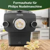 A Philips pasta maker with freshly made pasta in front of it. Produktbild-Vorschau