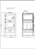 Technical drawings of a fireplace with dimensions and labels. Produktbild-Vorschau