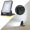 A collage showing a portable LED work light from different angles and in use. Produktbild-Vorschau